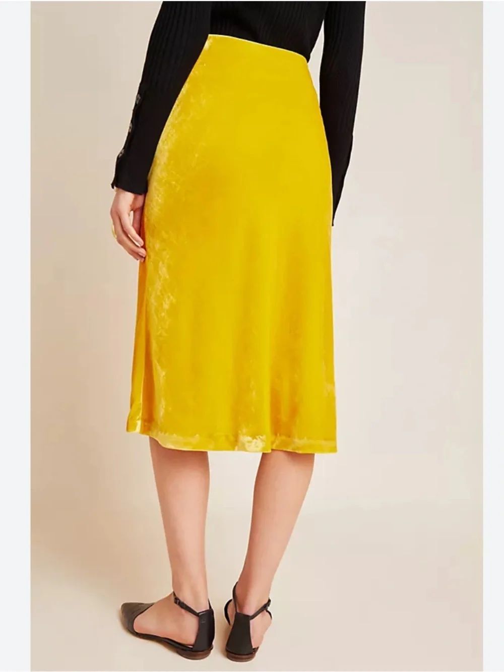 Anthropologie Velvet Midi Skirt in Mustard Yellow Sz XS - Picture 3 of 12